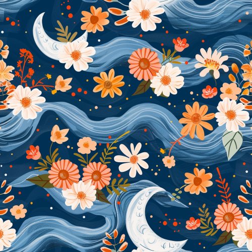 night sky moon floral design