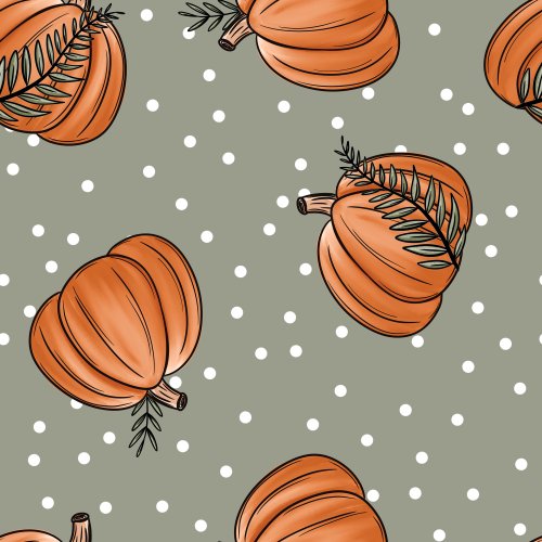 pumpkins on green polka dot background