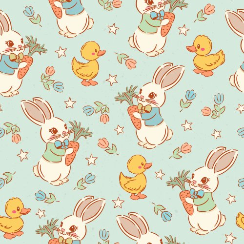 easter bunny and ducks on teal background