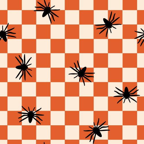 white and orange halloween checkerboard with spiders