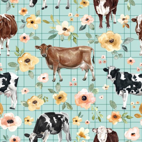 watercolor floral cow design with stripes
