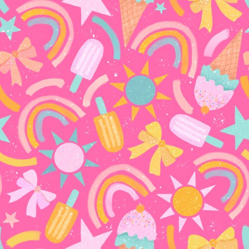 colorful summer design with ice cream cone, popsicles and suns