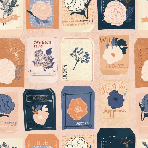 seed packets on peach background