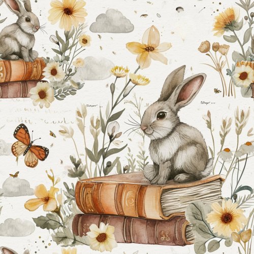 bunny sitting on book with flowers