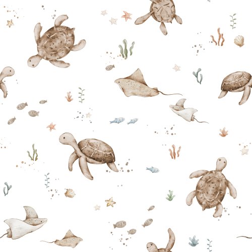 Turtles and sea animals. Hand drawn.