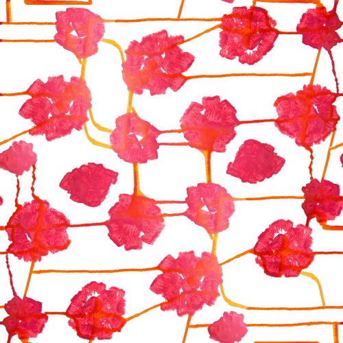 hand painted roses and paint run lines, in stunning colors, red, orange, pink and white. Versatile and timeless. Matches other designs in collection