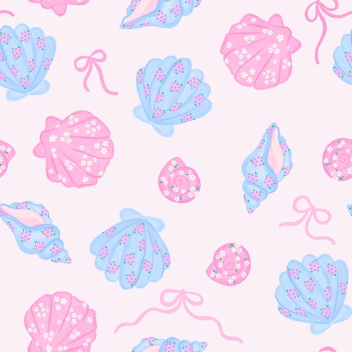pastel pink and blue sea shell fabric design