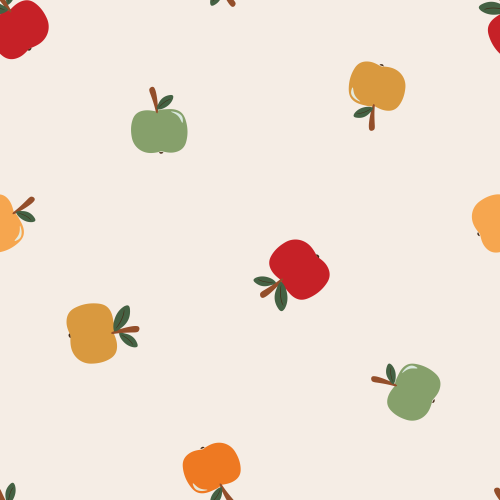 Cute tossed apples in red, green, yellow, orange.  Fall, thanksgiving print.