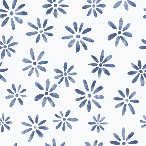 a white background covered in small blue watercolor loose daisies