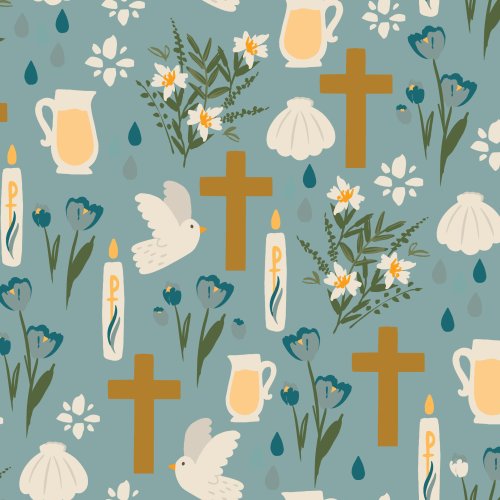 baptism religious design with doves and crosses