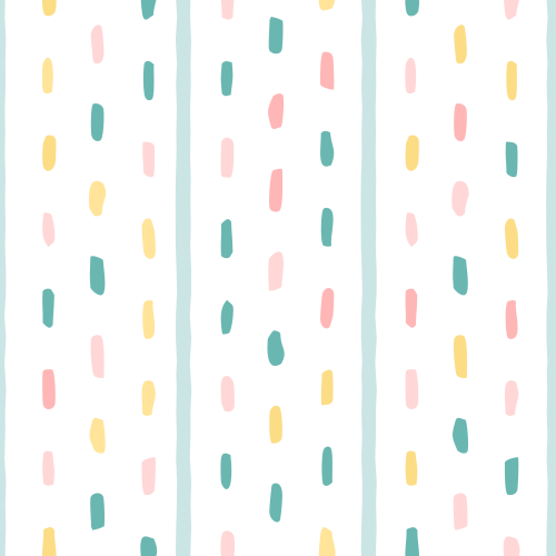 Playful dash stripe pattern with aqua borders and multicolour dashes on white