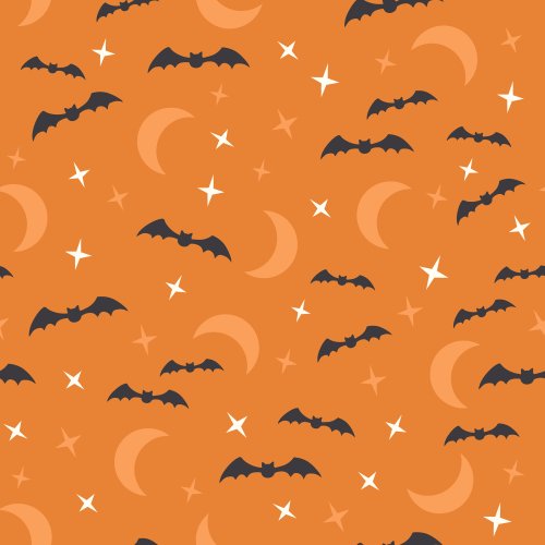 bats and moons pattern on orange