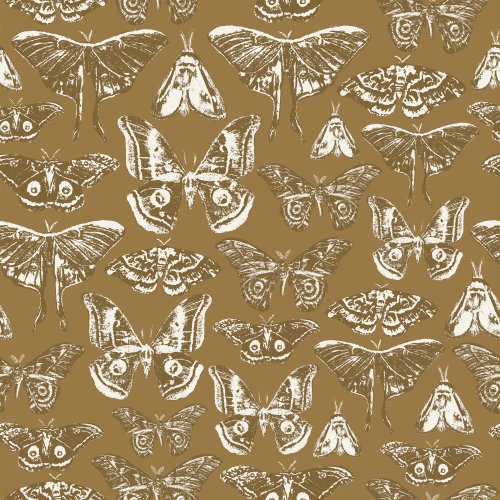 Moths Butterflies Woodland Vintage Whimsical Mustard Yellow