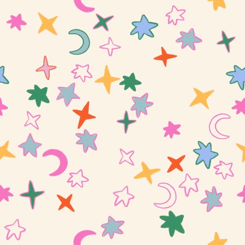 Magic Stars pair perfectly with the Magical Creatures collection. Stars, moons, pink, green, cream