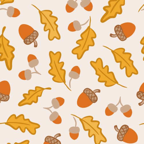 Tossed Autumn leaves and acorns in fall colours