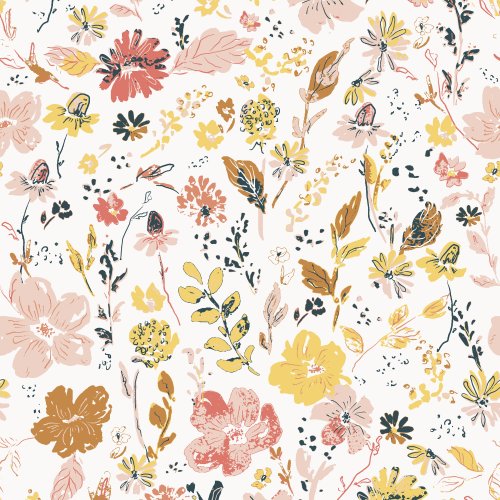 Abstract hand painted scattered wildflowers 