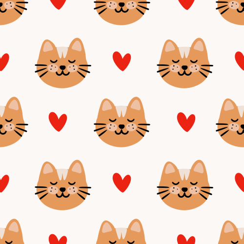 Cute cat faces with red hearts