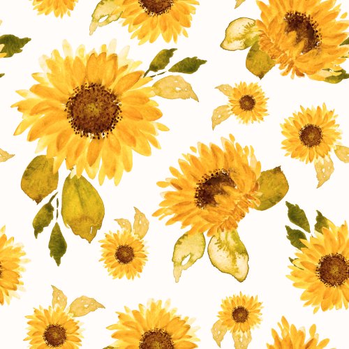 Sunflowers is a sweet floral print on white and bright yellow by Deer Fiorella Design