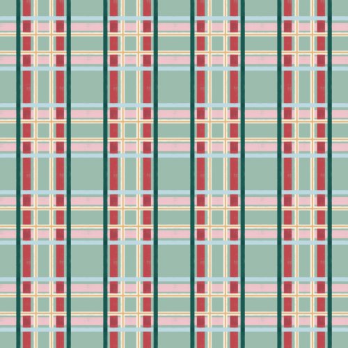 A untraditional Christmas Plaid including tones of pink blue sage and berry red
