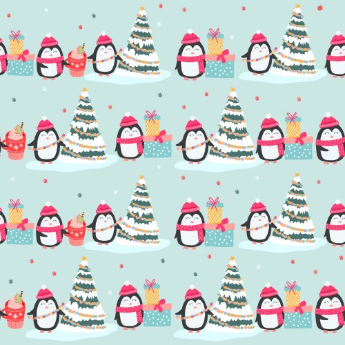 cute christmas penguins and presents