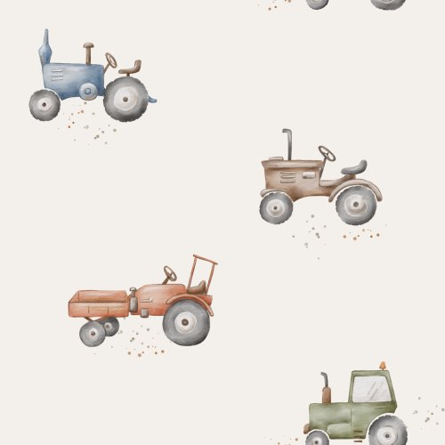 Vintage tractors in earth tones, in beige.