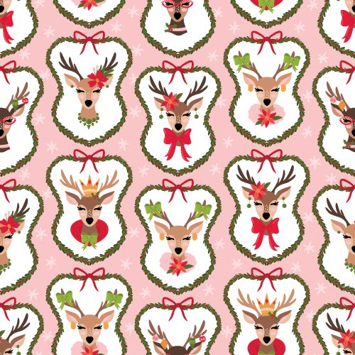 Coquette Christmas Reindeer seamless pattern