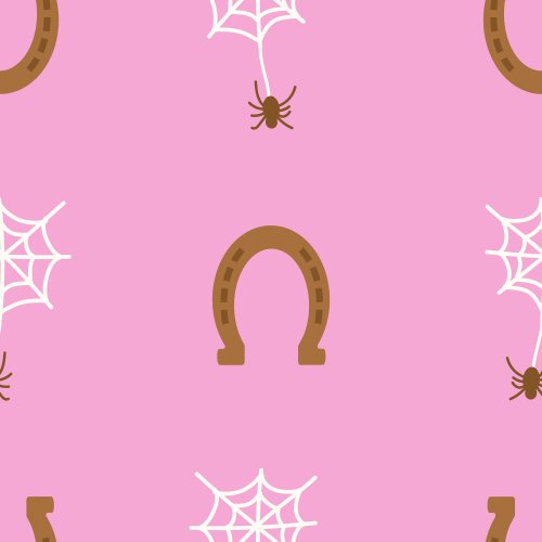 western halloween pattern with cobwebs and horseshoes