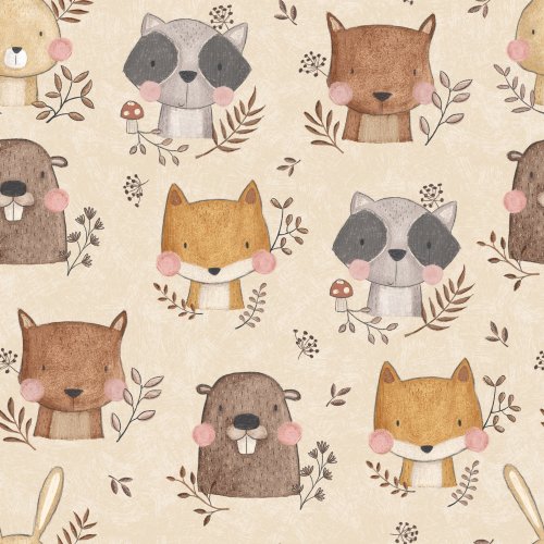 forest animal faces with beaver, fox, racoon