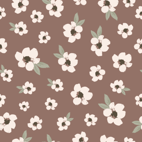 scattered hand painted florals on a mauve background
