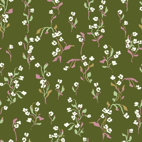 abstract vining wildflowers on a deep green background