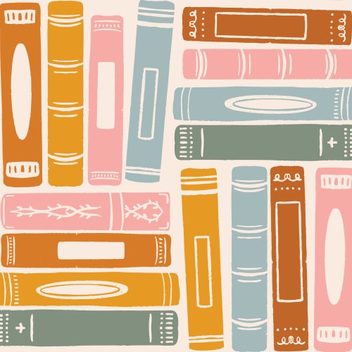 Stacks of books and school-themed icons celebrate the joy of reading—great for book sleeves, library totes, and back-to-school outfits.
