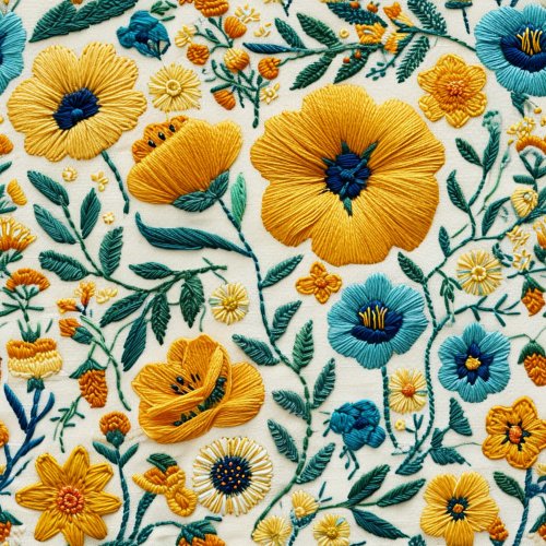 hand embroidered yellow and blue flower design