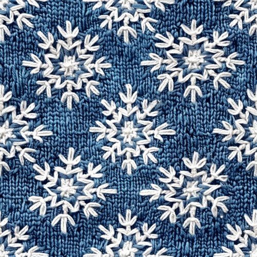 blue and white embroidered snowflake design