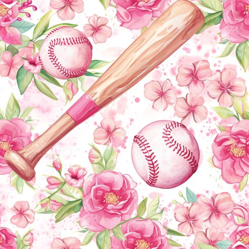 baseballs, bats and floral on pink background