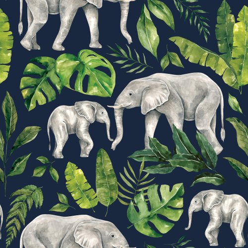 elephant and tropical leaf design