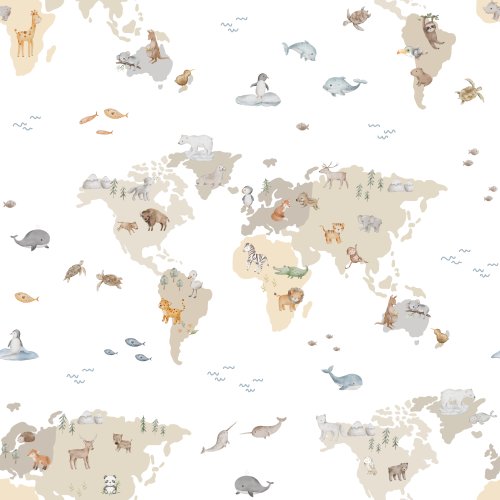 Animals Map in White 