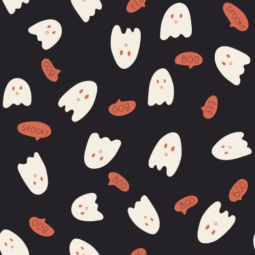 Little ghosts with hand lettering BOO, SPOOKY, and EEE text for Halloween and fall designs, as part of the Tractor Harvest collection 