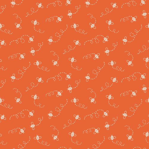 The pattern features playful, hand-drawn bees and dotted flight paths on colorful background. The design is sparse, with a whimsical and lighthearted vibe, suitable for children's spaces.