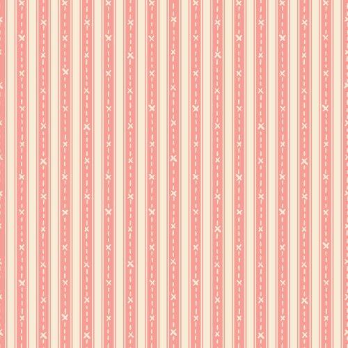 Vertical ticking stripe pattern in dusty pink and cream, with hand-stitched decorative details that add texture while maintaining a clean, versatile appearance.