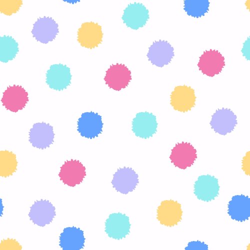 multicolored dots with textured edges in pastel shades on white