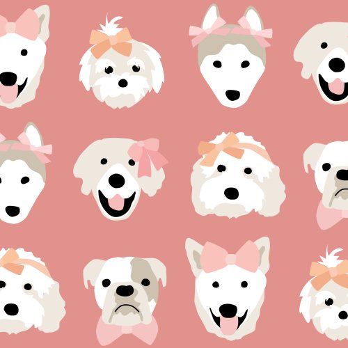 puppies with hair bows on pink background