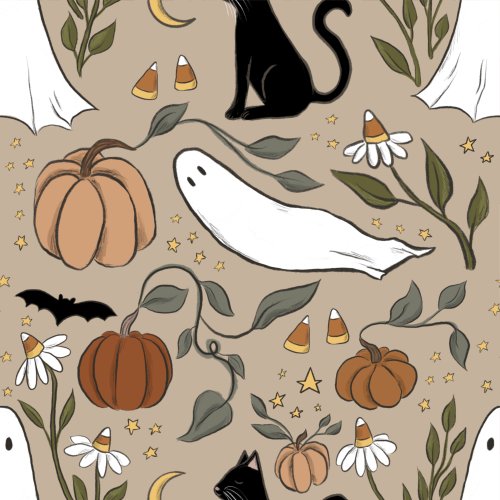 halloween design with ghosts, black cats and pumpkins