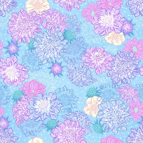 a textural print of scabious flowers and dots