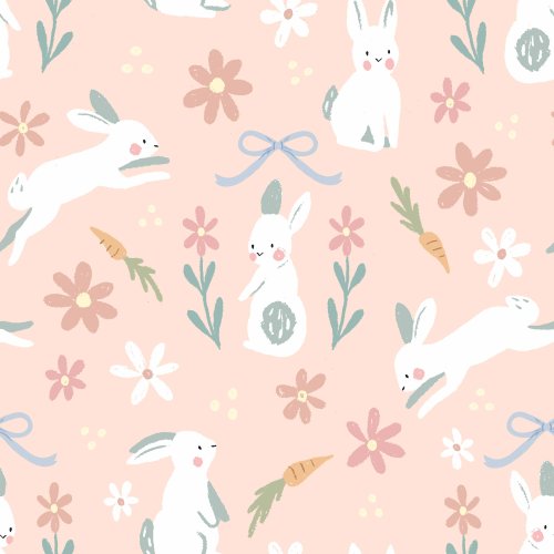 Easter Bunnies, florals and carrots for a fun spring design.