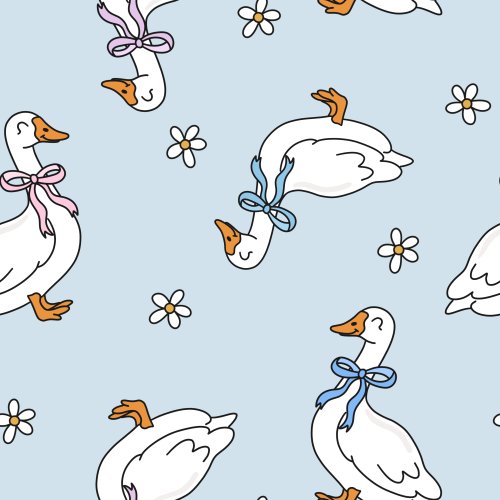 geese with bows on blue background