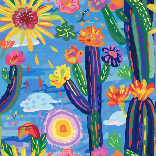 painted cactus desert scene