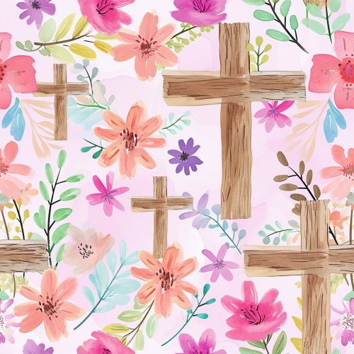 easter crosses and florals on pink background