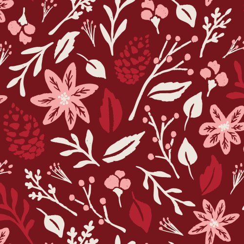 Festive holiday florals with berries & greens—sweet for girls’ dresses, quilts & cottage-core Christmas tea towels!