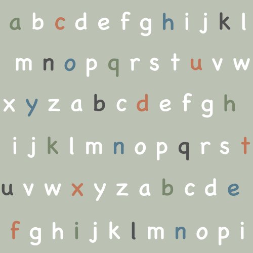 Hand drawn abc alphabet letters in green.