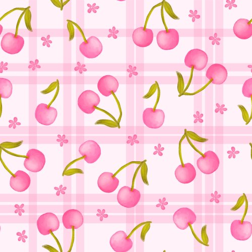 cherries on pink plaid